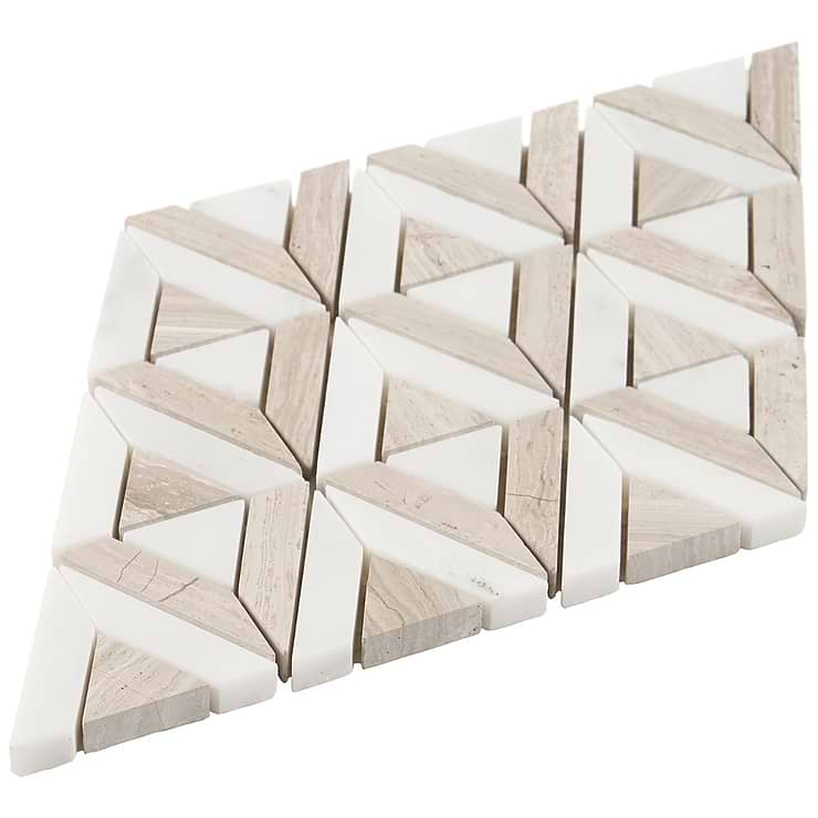 Monroe Triangle Asian Statuary and Wooden Beige Marble Mosaic Tile