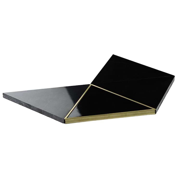 Verin Nero Polished Marble and Brass 6x6 Mosaic Tile