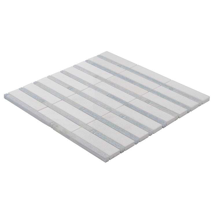 Rattan White Thassos & Blue Celeste 1x4 Polished Marble Mosaic Tile