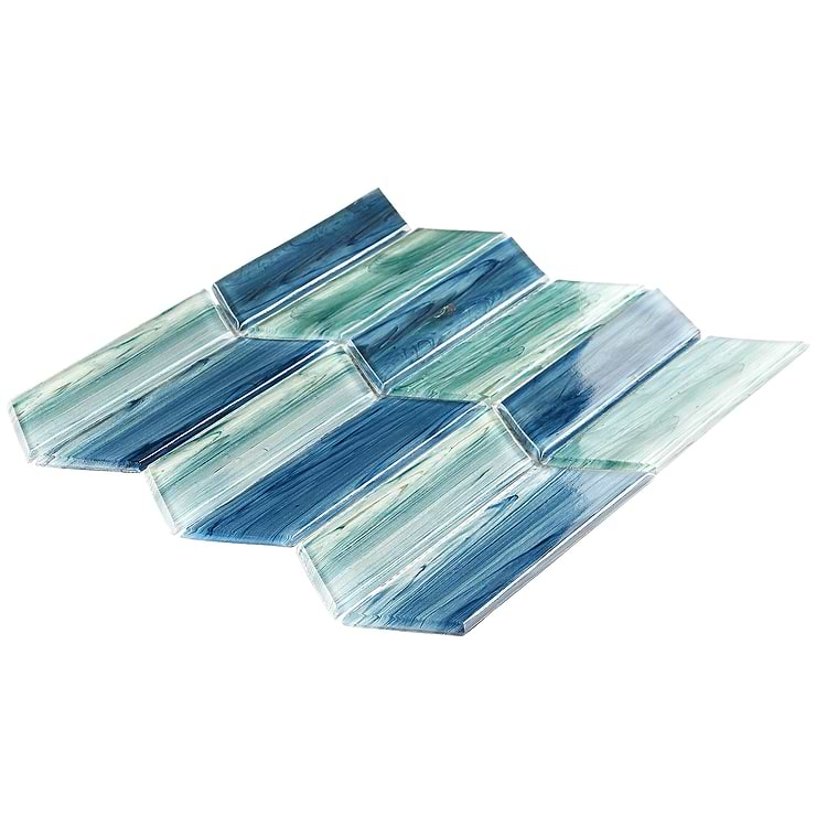 Maya Chevron Aqua Glass Mosaic Tile 