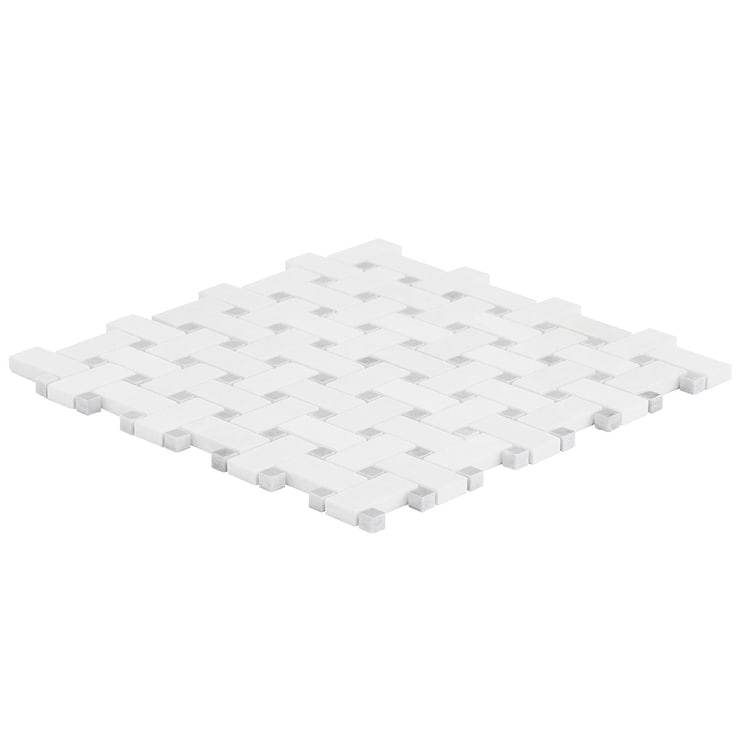 Trenza Basket Weave Asian Statuary & Silver Dot 1x2 Marble Tile