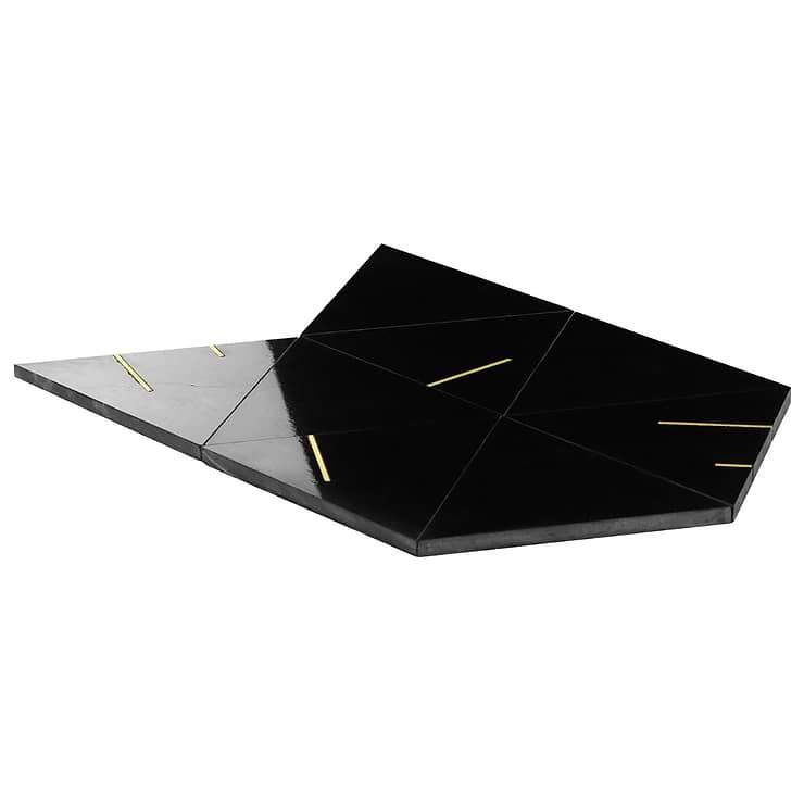 Ravi Nero Polished Marble and Brass 7x7 Mosaic Tile