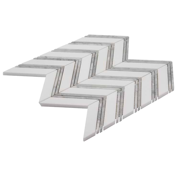 Monarch White Thassos With Carrara 1x4 Herringbone Polished Marble Tile