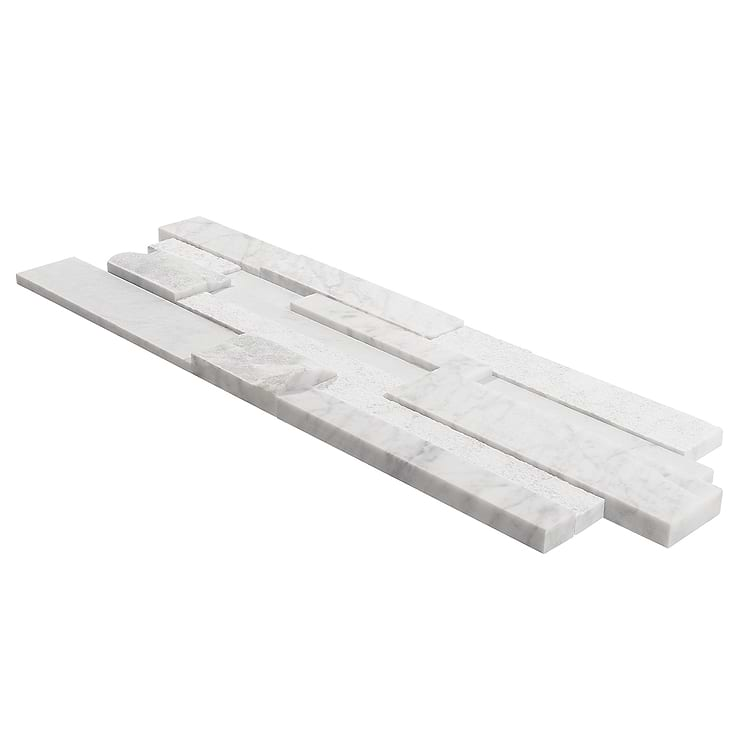 StackStone 3D Snow White Marble Ledger Panel Mosaic Wall Tile