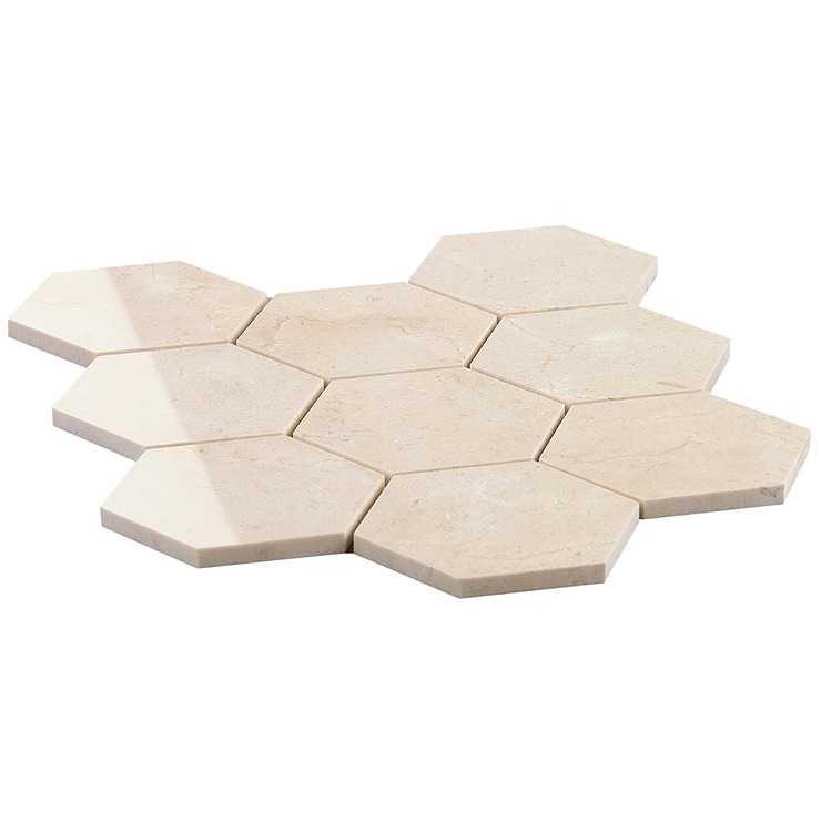 Crema Marfil Beige 4" Hexagon Polished Mosaic Tile