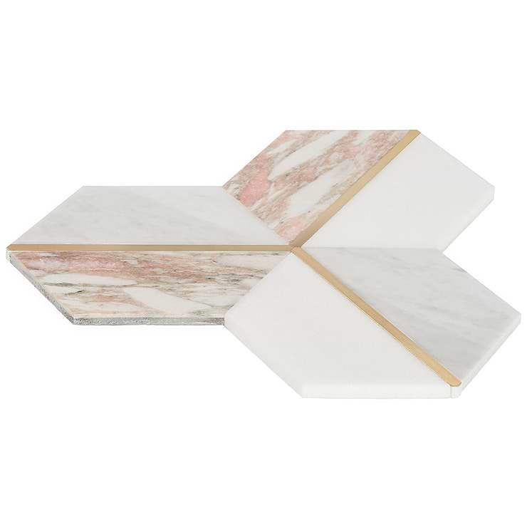 Decade Rosa Polished Marble and Brass Mosaic Tile