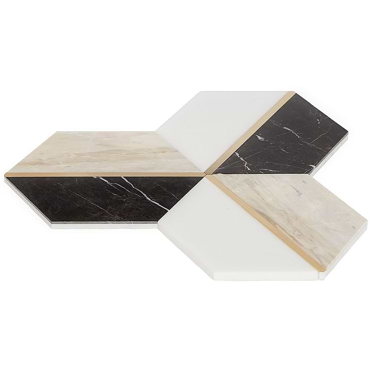 Decade Saint Laurent Beige Polished Marble and Brass Mosaic Tile