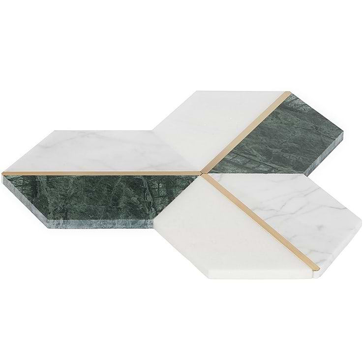 Decade Verde Polished Marble and Brass Mosaic Tile