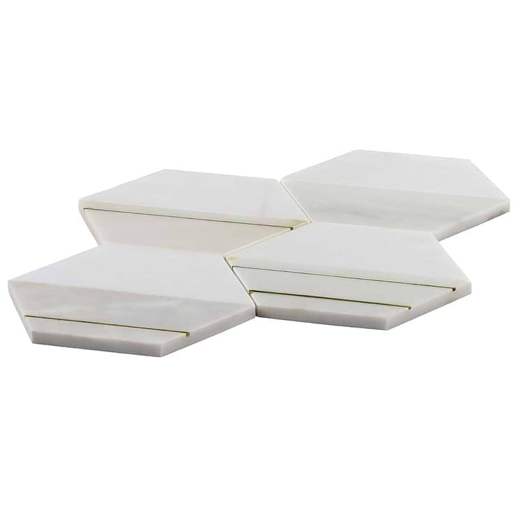 Fuse Bianco 6" Polished Marble and Brass Inlay Mosaic