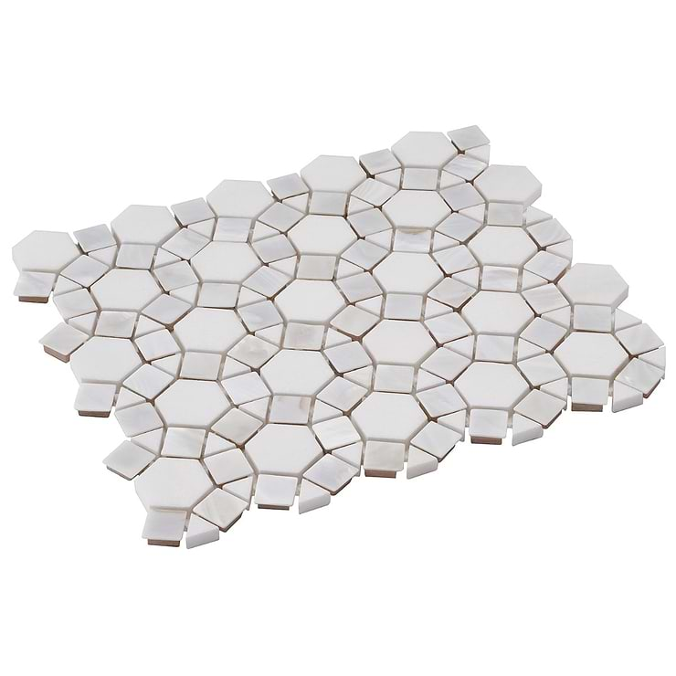 Victoria Pearl & White Thassos Marble Polished Mosaic Tile