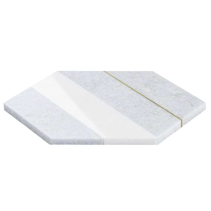 Margo Blue and Gold 9" Hexagon Polished Blue Celeste Marble and Brass Mosaic Tile