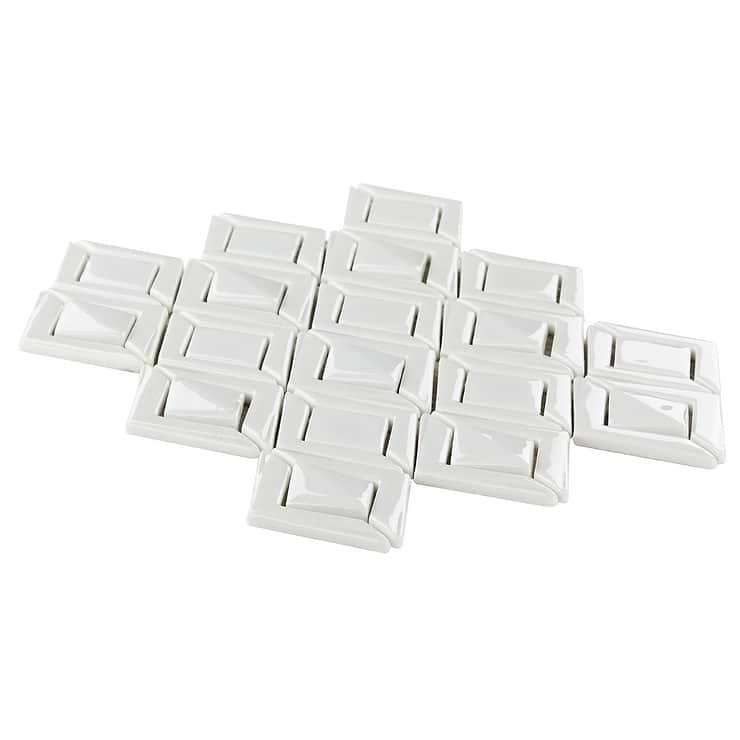 Nabi Jewel Glacier White 3D Crackled Glossy Glass Mosaic Tile