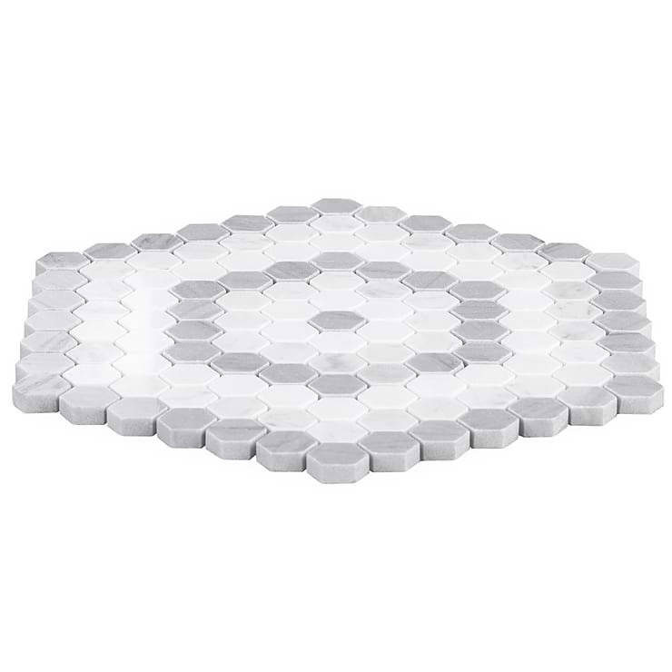 Juno Honeycomb Gray and White 1" Hexagon Polished Marble Mosaic Tile