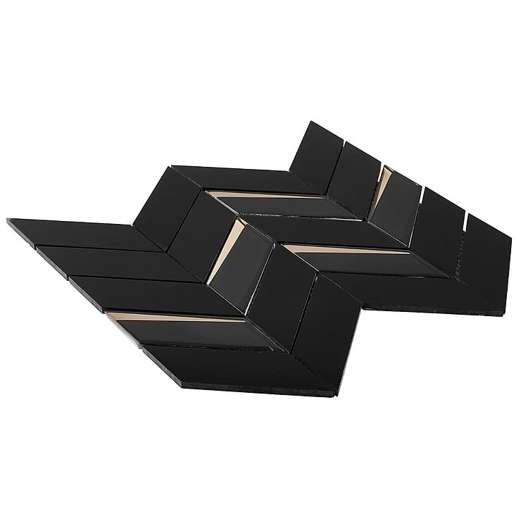 Kasol Portoro Black 2x4 Marble and Mirrored Glass Polished Mosaic Tile