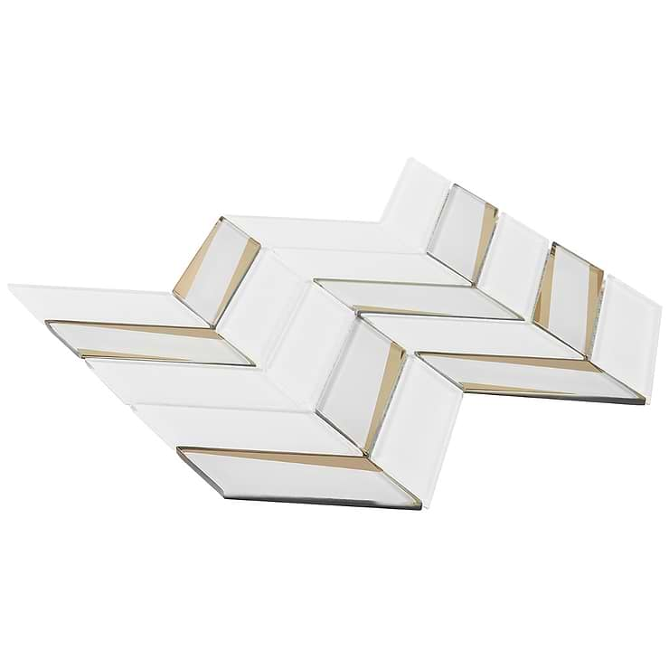 Kasol Roma White and Gold 2x4 Mirrored Glass Polished Mosaic Tile