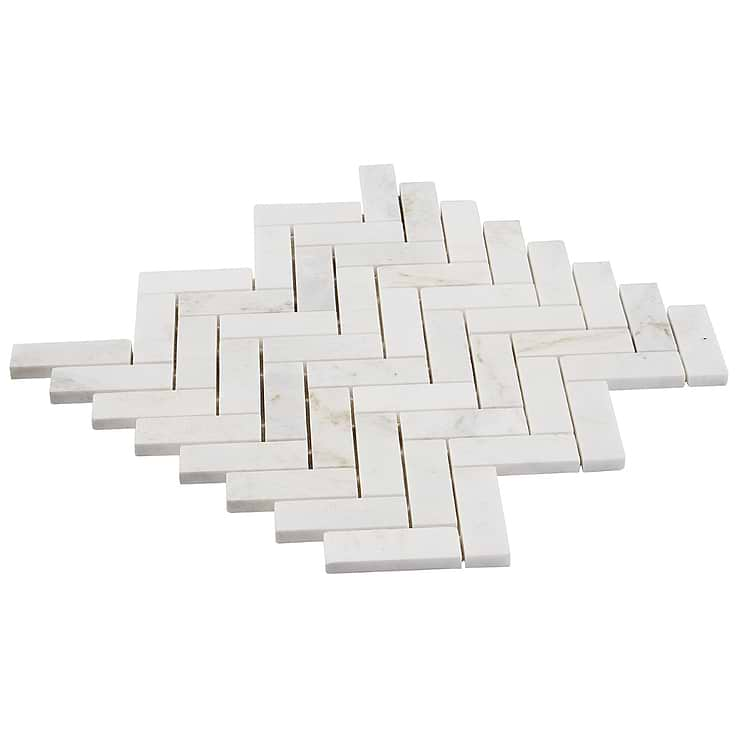 Alaska White 1x3" Herringbone Polished Marble Mosaic Tile