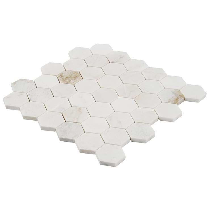 Alaska White 2" Hexagon Polished Marble Mosaic Tile