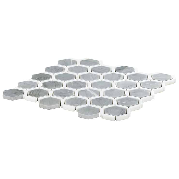 Florentine Halley Gray & White Thassos 2" Hexagon Polished Marble Mosaic Tile