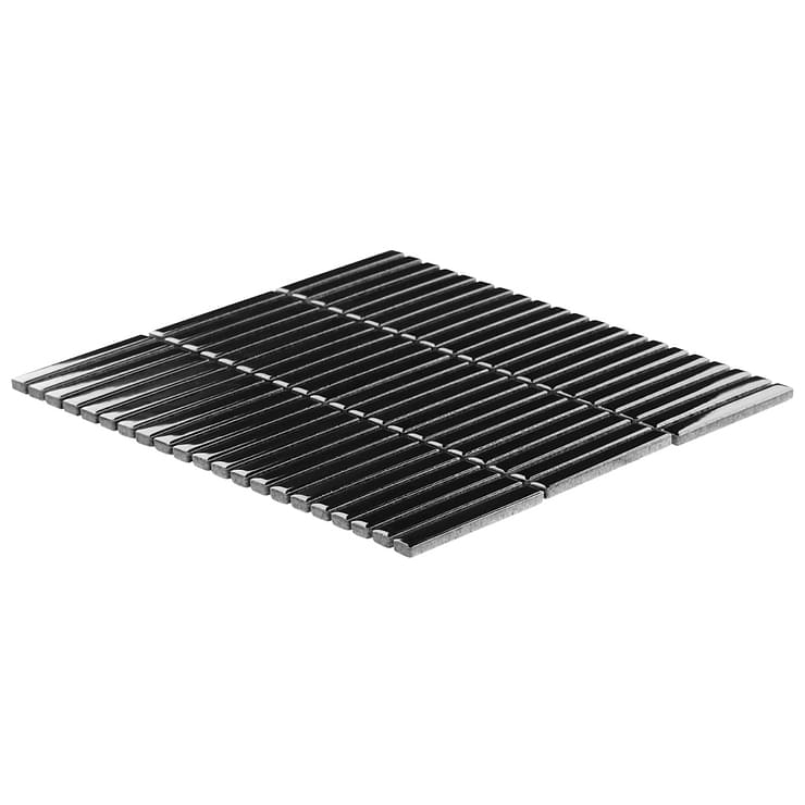 Kai Black 1x4" Tri-Stacked Glossy Porcelain Mosaic Tile