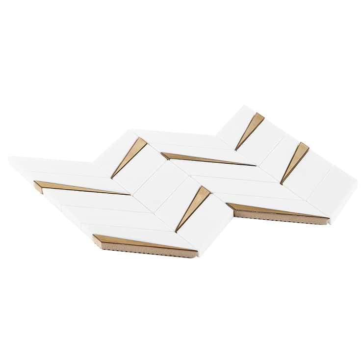 Vara Thassos Polished Marble and Brass Mosaic Tile