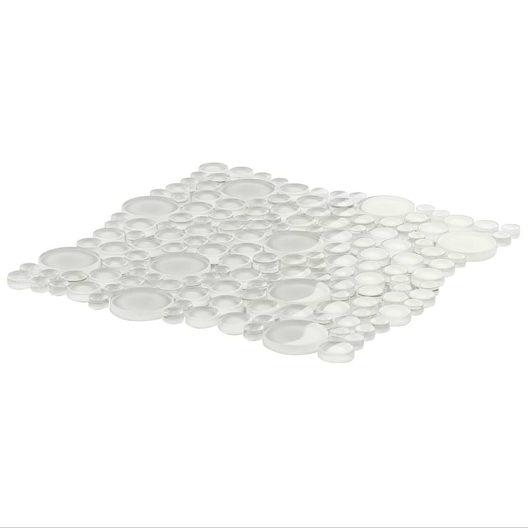 Loft Spa Super White Circles Glass Polished Mosaic Tile