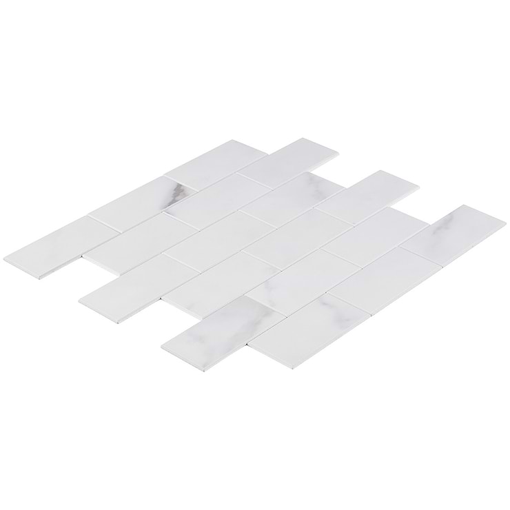 Calacatta LPS White 2x4 Brick Solid Core Peel & Stick Self Adhesive Marble Look Matte Tile