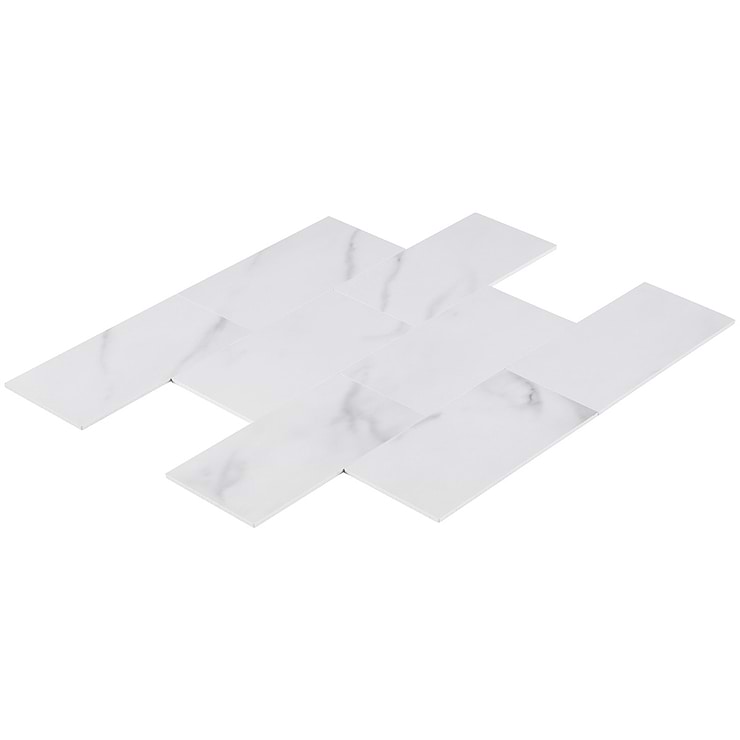 Calacatta LPS White 3x6 Brick Seamless Solid Core Peel & Stick Self Adhesive Marble Look Matte Tile