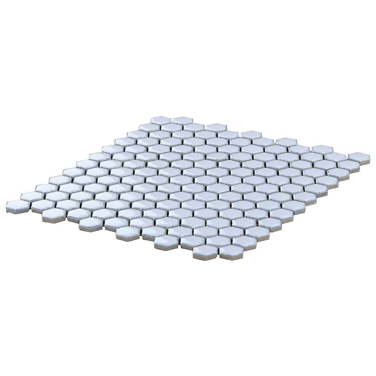 Eden Cloudy Sky Blue Rimmed 1" Hexagon Polished Porcelain Mosaic