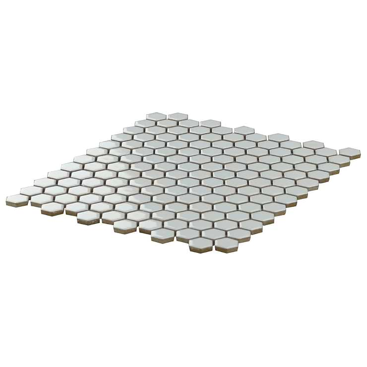 Eden Antiguan Sky Gray Rimmed 1" Hexagon Polished Porcelain Mosaic