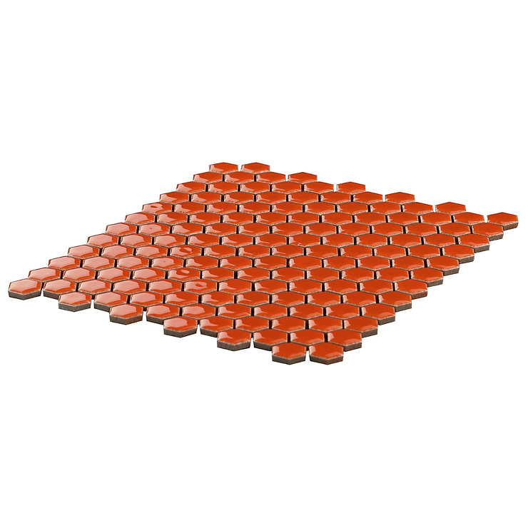 Eden Orange Nectar Rimmed 1" Hexagon Polished Porcelain Mosaic