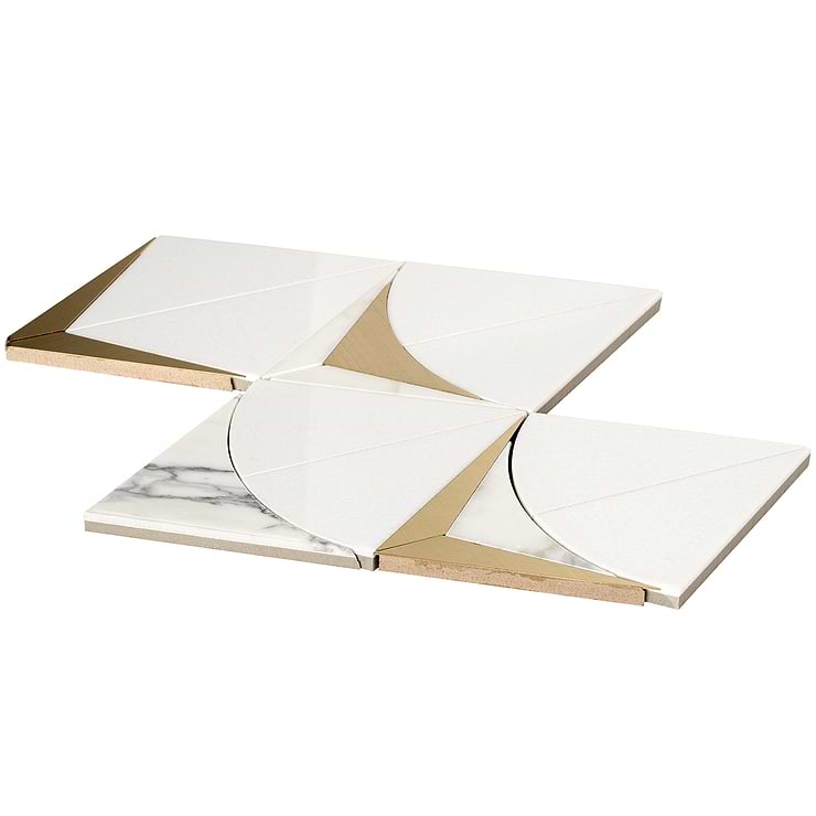 Regis Bianco Waterjet Polished Marble Mosaic Tile- White and Brass