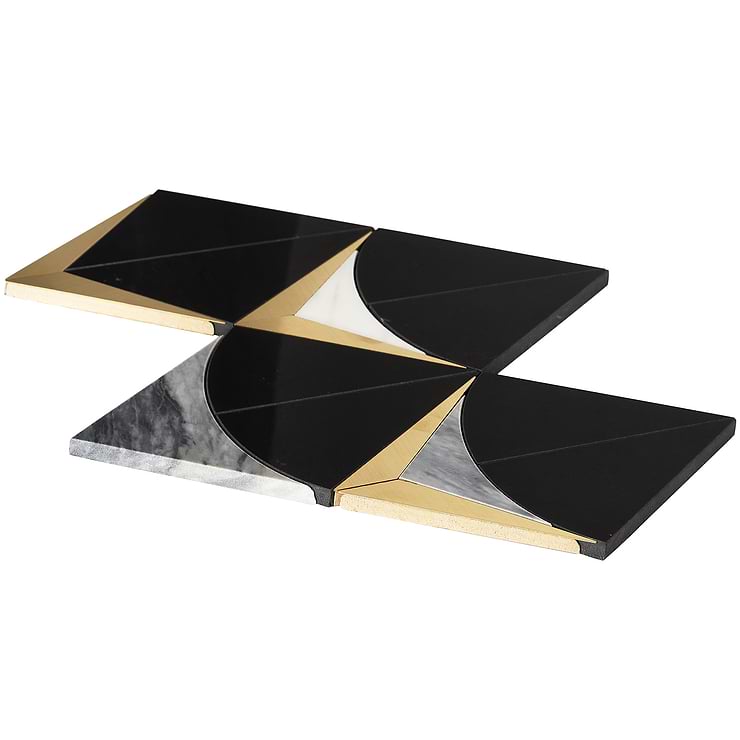 Regis Nero Waterjet Polished Marble Mosaic Tile- Black and Brass