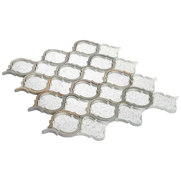 Veranda Paris Gray Antique Mirror Mosaic Tile with Quartz Accents- Polished