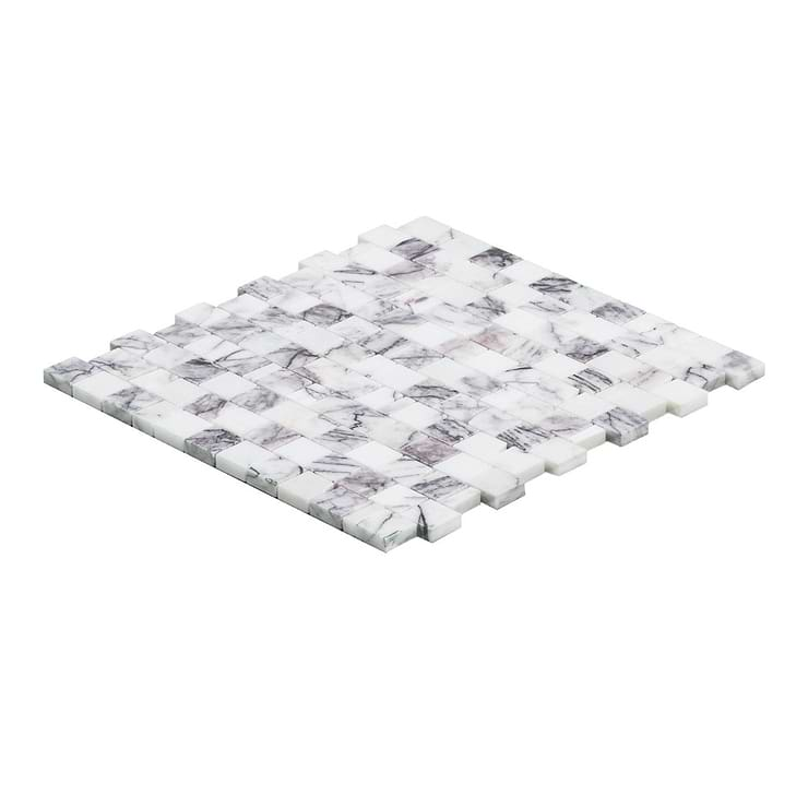 Lilac White Cracked Joint Honed Marble Mosaic