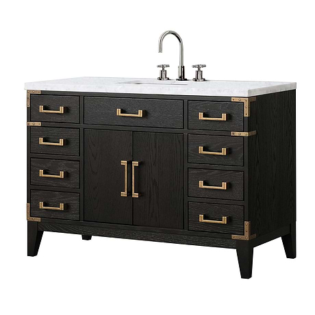 Aiden Black Oak 48" Single Vanity with Carrara Marble Top