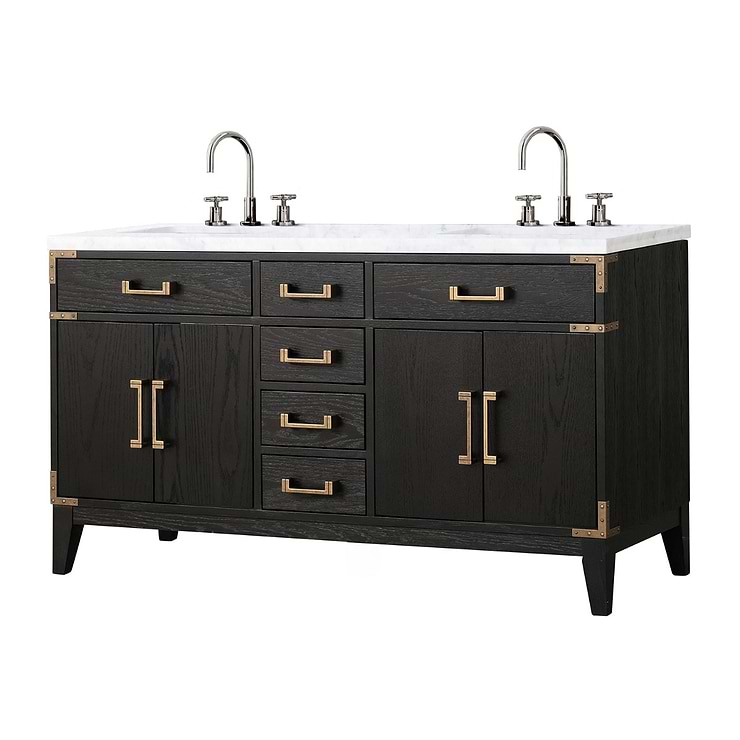 Aiden Black Oak 60" Double Vanity with Carrara Marble Top