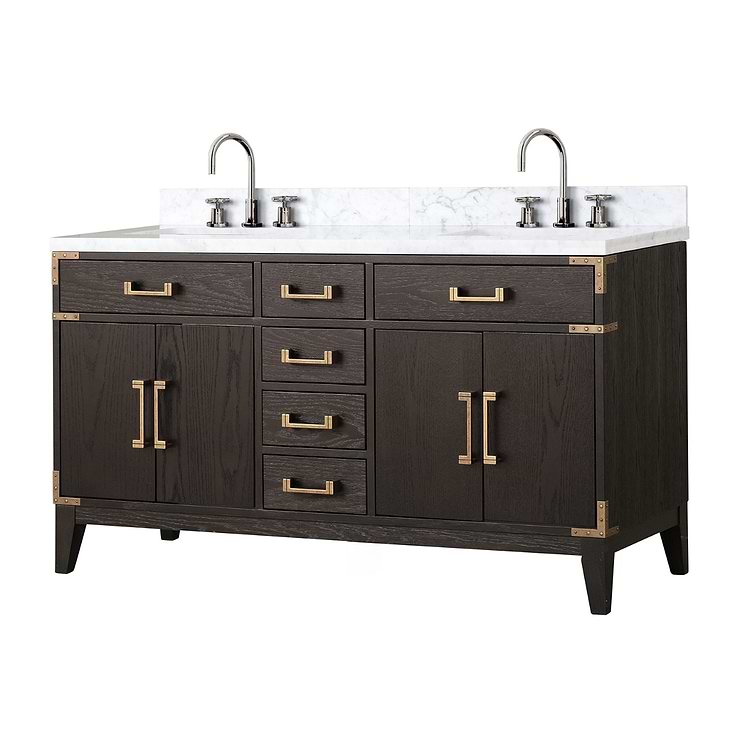 Aiden Brown Oak 60" Double Vanity with Carrara Marble Top