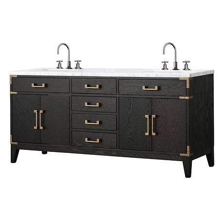 Aiden Black Oak 72" Double Vanity with Carrara Marble Top