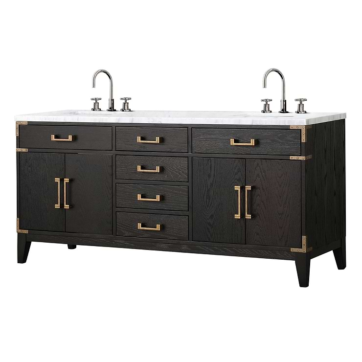 Aiden Black Oak 72" Double Vanity with Carrara Marble Top