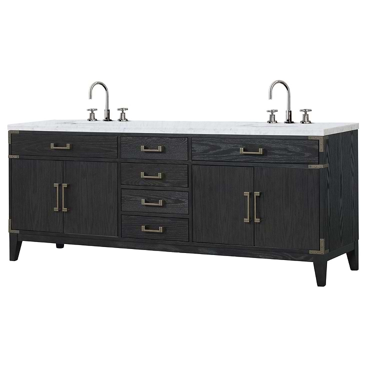 Aiden Black Oak 84" Double Vanity with Carrara Marble Top