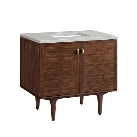 James Martin Vanities Amberly Mid-Century Walnut 36" Single Vanity with Eternal Serena Quartz Top