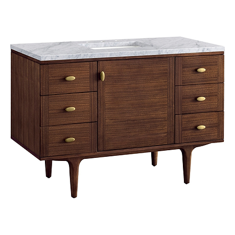 James Martin Vanities Amberly Mid-Century Walnut 48" Single Vanity with Carrara Marble Top