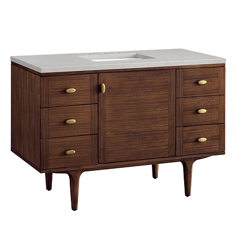 James Martin Vanities Amberly Mid-Century Walnut 48" Single Vanity with Eternal Serena Quartz Top