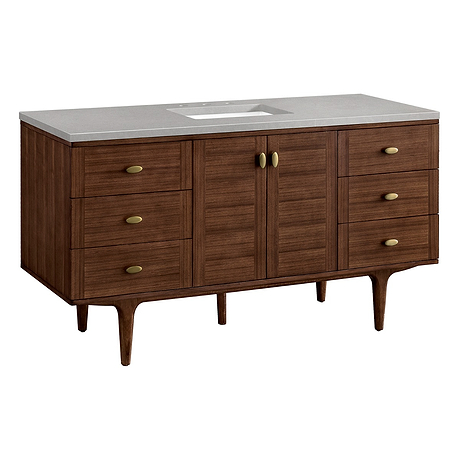 James Martin Vanities Amberly Mid-Century Walnut 60" Single Vanity with Eternal Serena Quartz Top