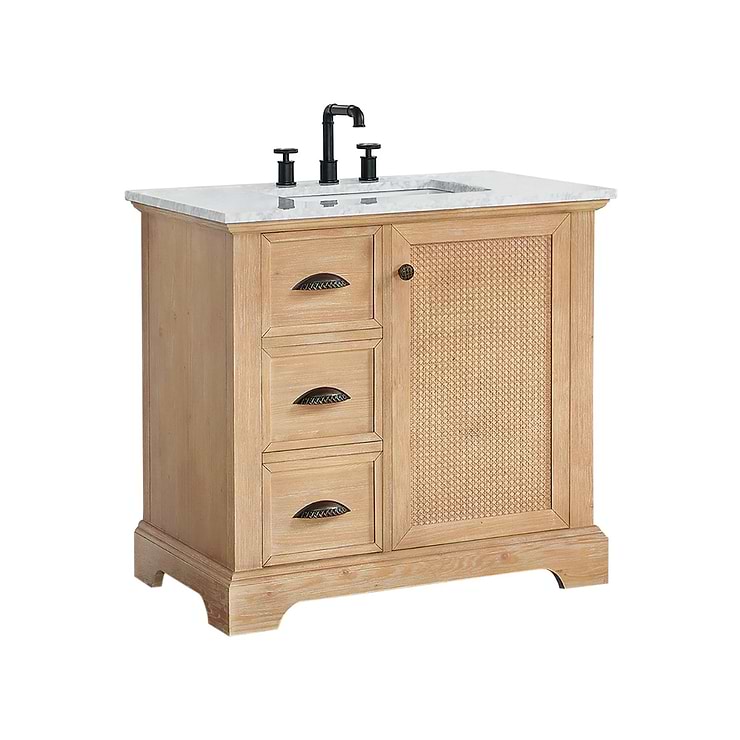 Olivier Blonde Wood 36" Single Vanity with Black Marble Top