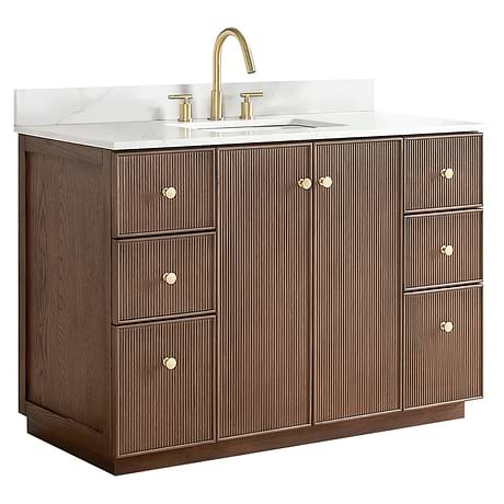 Florencia Brown Oak 48" Single Vanity with Pacific White Quartz Top