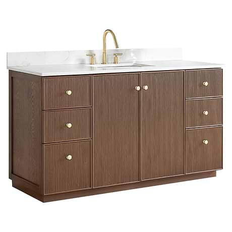 Florencia Brown Oak 60" Single Vanity with Pacific White Quartz Top