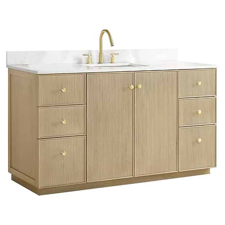 Florencia Blonde Oak 60" Single Vanity with Pacific White Quartz Top