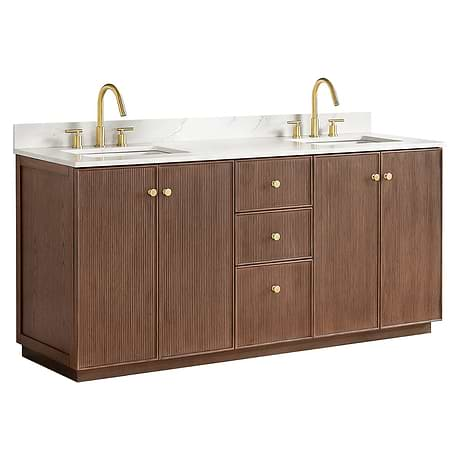 Florencia Brown Oak 72" Double Vanity with Pacific White Quartz Top