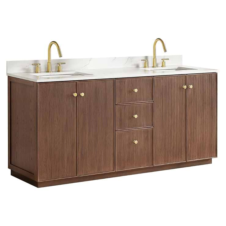 Florencia Brown Oak 72" Double Vanity with Pacific White Quartz Top